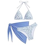 ZXTGBQ Bikini Mujer Conjunto Debikini 3 Piezas Halter TriáNgulo Bikini Top Braguita Tanga Braga Debikini BañAdorde Playa BañAdor Sexy De Playa Traje De BañO Cintura Baja Mujeres Vestido Debikini