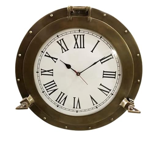 Better Buy Handicraft Orologio da parete vintage in ottone anticato marino con nave, 43 cm, decorazione per la casa