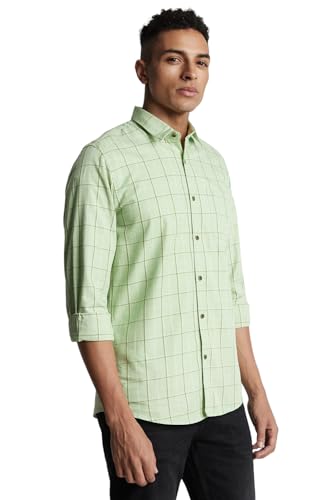 Image of Peter England Men 100% Cotton Slim Fit Checkered Casual Everyday Full Sleeve Shirt |