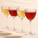 Vintage Art Deco Nick and Nora Cocktail Glasses, 5 oz Crystal Ribbed Cocktail Glassware for Drinking Classic Gin, Whiskey, Vodka Bar Drinks (Set of 4)