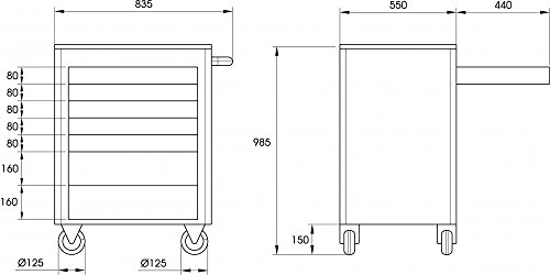 Profi-Line-Werkzeugwagen Tooljet, leer, ELORA-1225-LOT – Bild 5