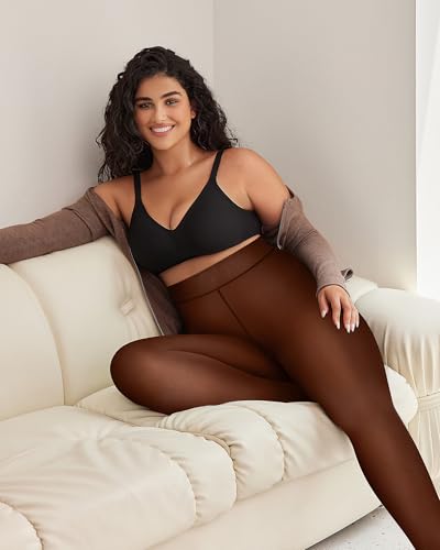 Image of OEAK Womens Fleece Lined Tights Sheer Fake Translucent Pantyhose Thermal Tights High Waisted Footed Leggings