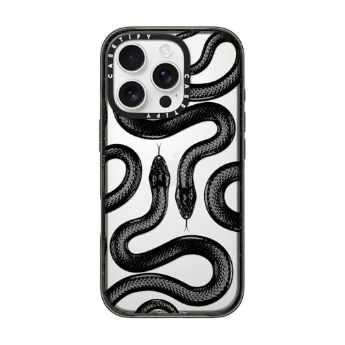 CASETiFY Impact iPhone 16 Pro Case [Slim / 8.2ft. 4X Military Grade Drop Protection/Wireless Charging Compatible] - Black Kingsnake - Clear Black