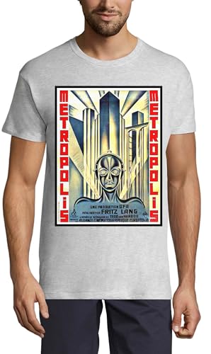 Image of Metropolis Classic German Movie Poster Crew Neck Cotton Men's T-Shirt Ash Small