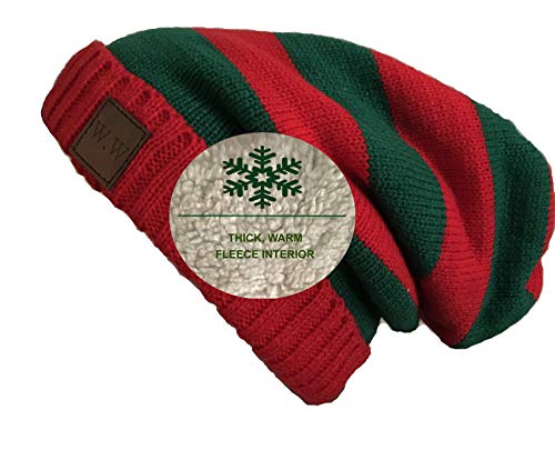 W.W Christmas Beanie Hat for Men and Women Holiday Edition Slouchy Hat Fur Lined Cable Knit Skully...