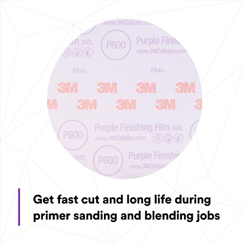 Image of 3M Hookit Purple Finishing Film Abrasive Disc 30671, 6 in, 600+ Grade, 50 Pack, Clear Coat Sanding, Paint Finishing, Defect Removal, Long Lasting