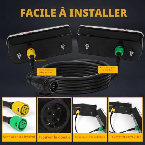 Feux remorque 13 broches 12V/24V complet avec kit de câbles 5m - 4