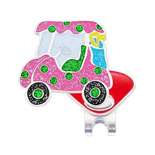 Navika Sparkly Pink Golf Cart Glitzy Golf Ball Marker With Magnetic Hat Clip | Glitter Covered Golfing Accesory For Women And Junior Golfers | Golf Cart Themed Ball Marker #TOP3