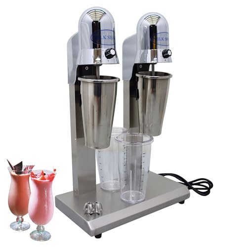 Banfluxion 110V 180W Double Head Drink Mixer Blender Stand Milk Shaker Mixer Speed Adjustable Milkshake Maker Commercial Milk Shake Machine with 2pcs Stainless Steel Cups and 2pcs Transparent MS-2 -  CB-134505