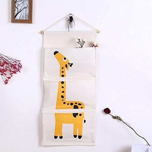 Linligoing Waterproof Durable Sturdy Cute Cartoon Animal Pattern Wall Door Closet Hanging Storage Bag Case with 3 Pockets Canvas Fabric Organizer for Home Decor Bedroom Door, Kitchen, Bathroom