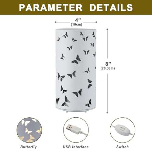 Image of Warm White Butterfly Night Light - USB Cordless Table Lamp with Rotating Projection, Portable Bedside Light for Bedroom, Coffee Shop, Gifts for Women, Mom, Birthday