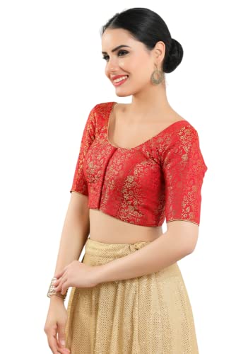 Image of Vamas Women's Brocade & Georgette Padded Self Design Half Sleeve Readymade Saree Blouse (X-1126.ELB)