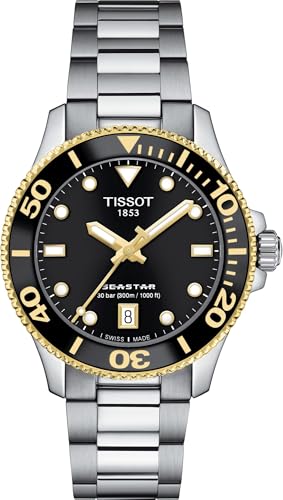 Tissot Unisex Seastar 1000 36mm 316L Stainless Steel case with Yellow Gold PVD Coating Quartz Watch, Grey, Stainless Steel, 18 (T1202102105100)