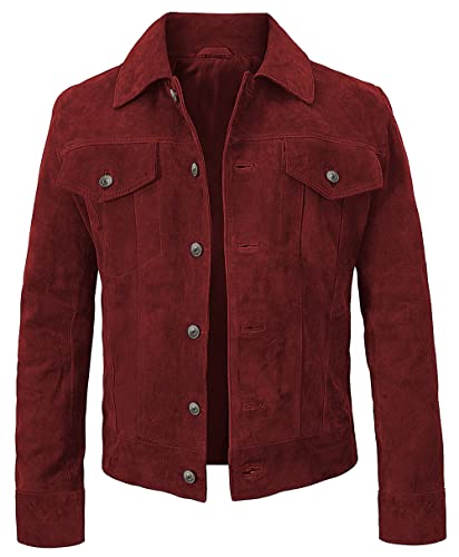 Image of Suede Leather Trucker Jacket Men - Mens Western Style Cowboy Suede Leather Coat - Vintage Motorcycle Jacket