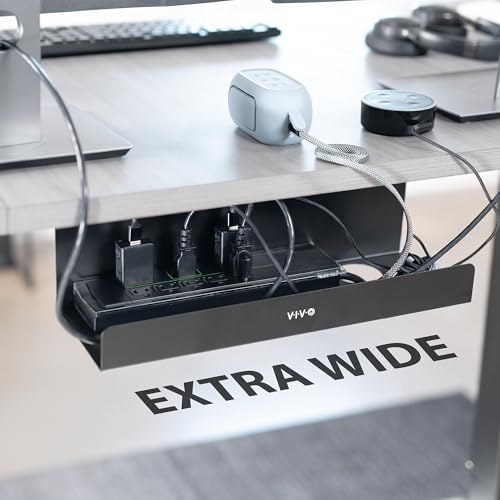 Image of VIVO Under Desk 17 inch Extra Deep Cable Management Tray, Power Strip Holder, Cord Organizer, Wire Tamer for Office and Home, Black, DESK-AC16-1C