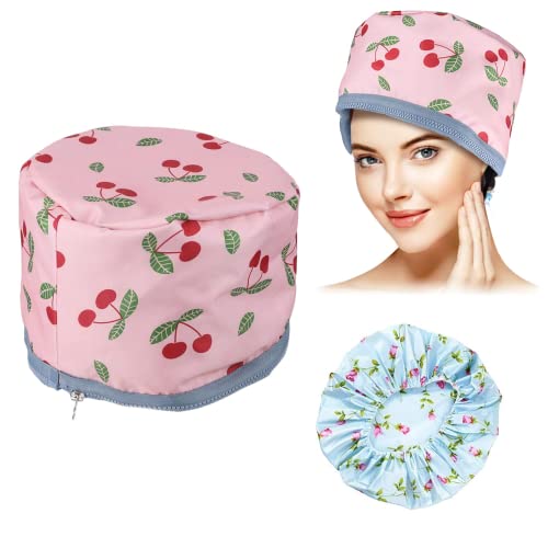 Hair Care Cap, Deep Conditioning Heat Cap 110V, Hair Steamer Cap with Adjustable Temperature, Waterproof Hair Steamer for Natural Hair Home Use, Moisturize and Nourish, Thermal Cap for Hair Spa, Pink