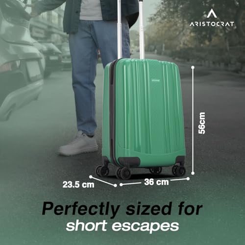 Image of Aristocrat Polypropylene Spinner Fronx Cabin Trolley Bag 55cm Small Hard Sided Luggage|Smooth 8 Wheels Suitcase for Travel|Combination Lock with Sturdy Zipper|3 Years Domestic Warranty (Pista Green)