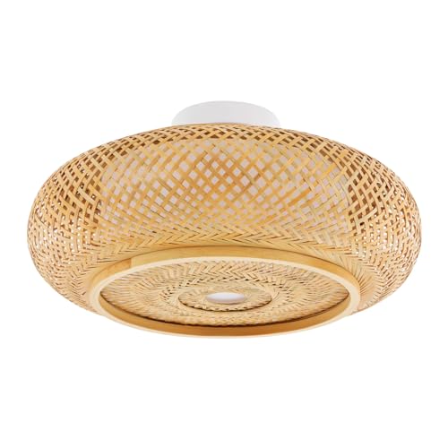 Produktbild von Schindora Bambus Deckenleuchte – Halb Eingelassene Wicker Deckenlampe, Handgefertigt, Boho-Rattan, 30 Cm, E27, Max. 60W – Für Schlafzimmer, Flur, Kinderzimmer