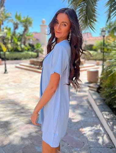 Image of Halife Women's Swimsuit Cover Up Shirt V Neck Short Sleeve Bathing Suit Coverups Summer Beach Cover Ups