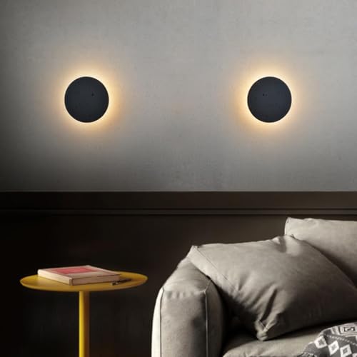 Image of Black Wall Sconce Indoor,Hallway Sconces Wall Lighting Round,Led Cement Wall Lamp Hardwired,Minimalist Wall Mount Light Flat Design,Modern Sconces Lighting for Bedroom,Living Room,12w 3000k,Warm White