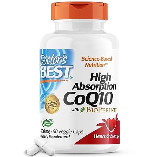 Doctor's Best High Absorption CoQ10 with BioPerine, Heart Health & Energy Production, Naturally Fermented, Non-GMO, Vegan, Gluten Free, 600 mg, 60 Veggie Caps Doctor's Best High Absorption CoQ10 with BioPerine, Heart Health & Energy Production, Naturally Fermented, Non-GMO, Vegan, Gluten Free, 600 mg, 60 Veggie Caps