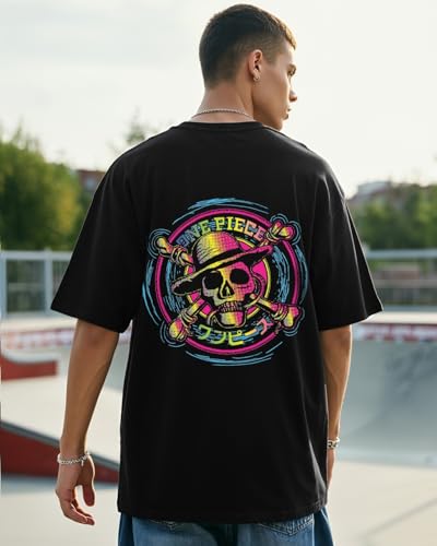 Image of Bewakoof X One Piece Men's Cotton Jersey Graphic Print Oversized Fit Half Sleeve Round Neck T-Shirt | Casual Wear | Street Wear | Oversized t Shirt for Men Cotton | Baggy