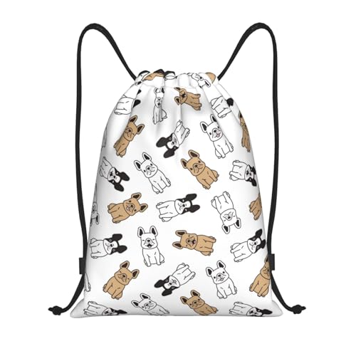 Buewutiry Zaino con coulisse, carino e divertente zaino Bulldog francese, piccolo con coulisse, per palestra e sport, Nero , M