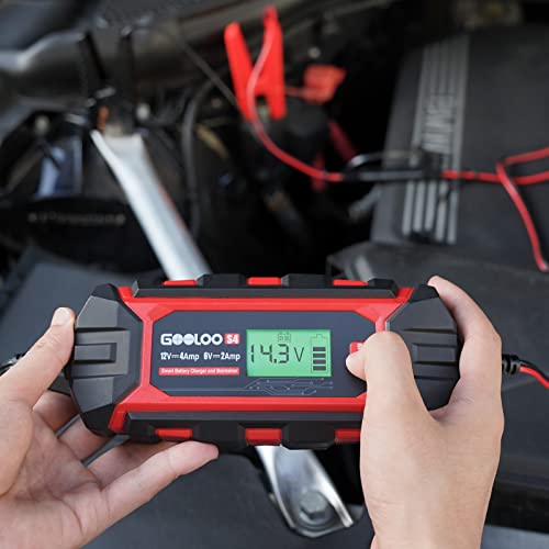 Gooloo 4-Amp Car Battery Charger Automotive, 6V/2A And 12V/4A Battery Charger Maintainer, Trickle Charger, Supersafe Smart 12 Volt Float Charger, Battery Desulfator For Lead-Acid Battery(S4) #TOP5