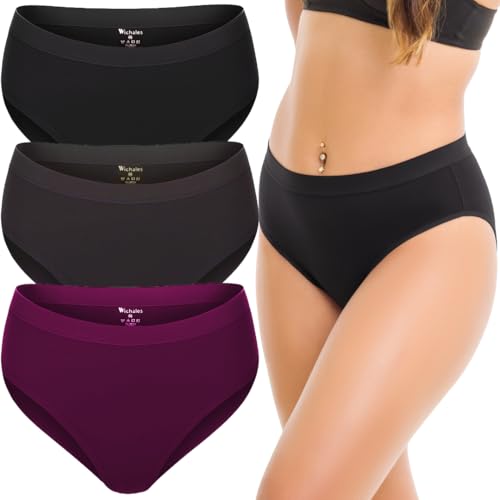 Image of Women's Cotton Underwear Hi-Cut Briefs High Waisted Womens Panties Full Coverage No Show Brief for Women 3 Pack