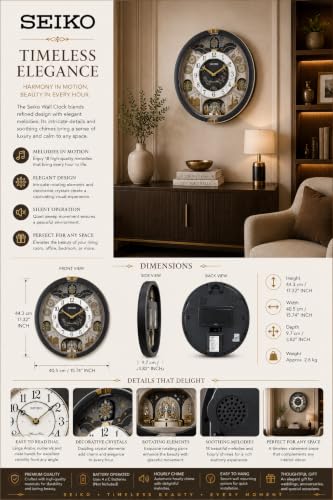 Image of SEIKO Classic Melody in Motion Grey Oval Plastic Analog Musical Home Decor Wall Clock with One Way Rotating Show Piece (Size: 40.5 x 9.7 x 44.3 CM | Weight: 2300 Gram) QXM385N