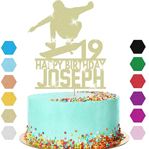 Cake de skateboard Cake Topper Personnalisé Anniversaire Decoration de gâteau Nom Age (Champagne Gold) Cover