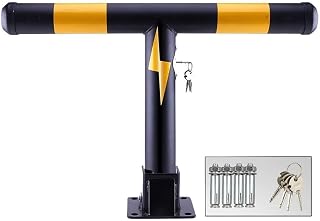 Parking Guardrails Bollards with Lock & Reflective Tape – Foldable Car Park Barrier for Private Driveway, 60cm Height, Cold Rolled Steel Parking Post with Key Lock,