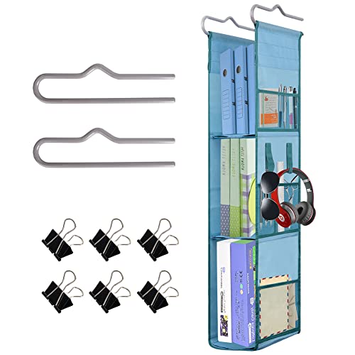 Libeder 3 Shelf Hanging Locker Organizer for School, Work, Gym, Closet, Adjustable Hanging Locker Accessories Shelves for Girls Boys, Hangs from Shelf, Hooks or Rod to Create Storage Space(Blue-Green)