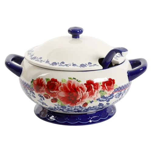 JOdeoL Cobalt Ceramic 3.17-Quart Soup Tureen with Ladle (Color : Frontier Rose)