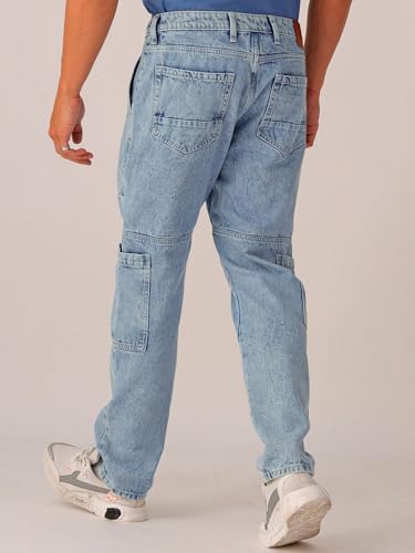 Image of The Indian Garage Co Men Dad Fit Solid Mid-Rise Cargo Denim