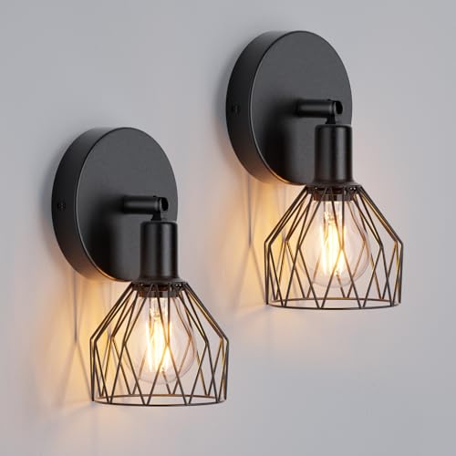 Klighten 2 Pcs Applique Murale E14 Vintage Industrielle, Lampe Murale Orientable en Métal, Éclairage mural Rétro pour Escalier Couloir Chambre Salon...