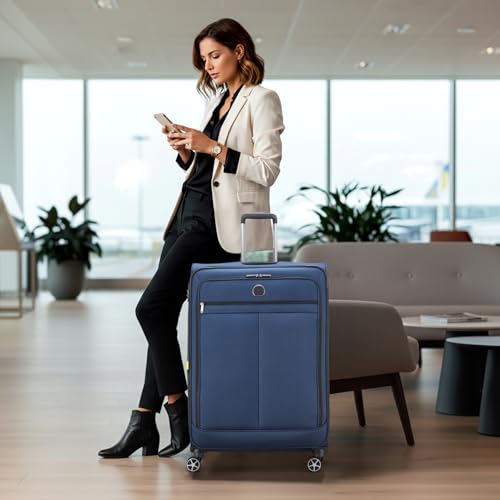 Image of DELSEY PARIS Priscilla 55 CM Small Polyester 8 Wheels Blue Expandable Carry-on Softside with Global Warranty 2 Years Trolley Bag /Suitcase /Lugguage