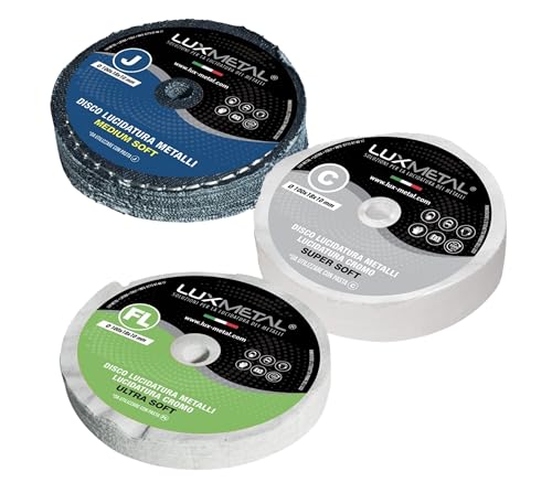 Lux Metal Kit 3 Discos de Pulido 100 mm (FL-C-J) de Algodón Set para Pulir a Espejo Aluminio Acero Inoxidable Metales Discos Pulidores para Taladro Muela Amoladora Latón Cobre Madera Mármol Plexiglás