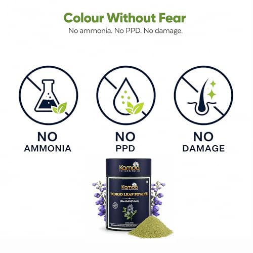 Image of Kamda Natural Indigo Powder for Hair & Beard Pack of 1 | 100% Pure Herbal Hair Color | Chemical-Free Grey Hair Coverage | No Ammonia, No PPD | Natural Black & Brown Shade with Henna | Men & Women | Conditions & Strengthens Hair