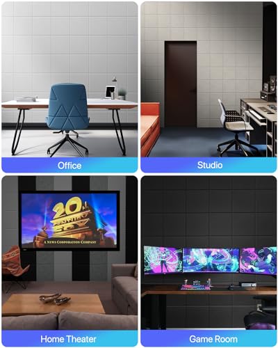 Image of Soundsbay Square Soundproof Wall Panels 12 Pack with 60 Adhesive Tapes | 150kg /m High Density Covers 11.6 sq ft, Sound Proof Panels for Walls, Home Office, Recording Studio, Bedroom 12 inch X 12 inch Black