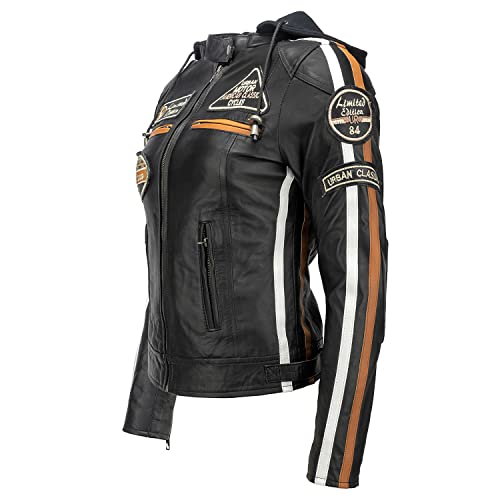 URBAN 5884 Motorradjacke Damen Mit Protektoren, Damenjacke aus Lammleder, Protektoren für Rücken, Schultern und Ellenbogen | Schwarz | 5XL