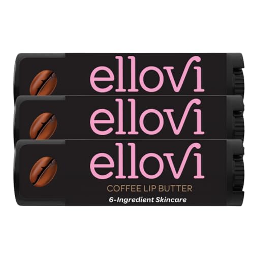 Ellovi Natural Lip Butter Lip Balm - Coffee - Pure Enough to Eat - Made With Just 6 Vegan Ingredients - 100% Natural & Organic Moisturizing Lip Care for All Day Hydration (3-Pack)