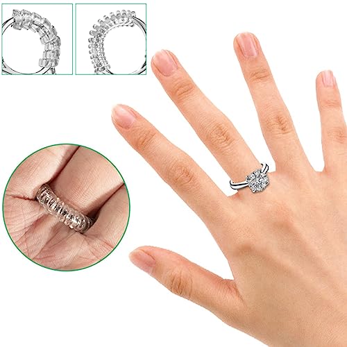 JDXun Lote de 12 Ajustador de Tamaño de Anillo Invisible de 4 Tamaños, Reductor del Tamaño del Anillo, Transparente Ajustadores de Anillos Grandes