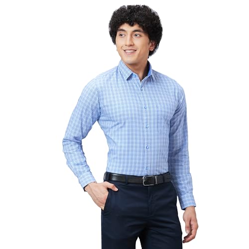 Image of Raymond Men's Pure Cotton Checks Pattern Slim Fit Regular Collar Full Sleeve Casual Shirt