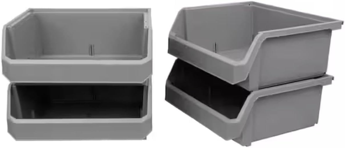 Grey Plastic Stackable Storage Bin Containers/Storage Totes for Organizing (4-Pack) ZA04258