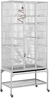 Yaheetech Large Parrot Cage Bird Cage Iron Play House for Budgies Finches Canary Conure Cockatiel Lovebirds African Grey Parrot Mid-sized Parrots with Perch Stand and Wheels 175cm