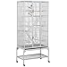 Yaheetech Gabbia Grande per Uccelli Pappagalli Roditori Conigli Criceti Voliera a 2 Ripiani in Metallo e Legno con Piedistallo Giocattolo 77 x 46 x 175,5 cm Bianca