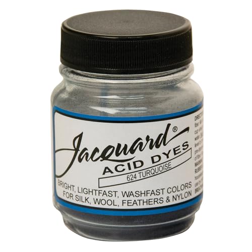 Jacquard Acid Dye 1/2oz Jar Turquoise - Acid Dye for Wool, Silk, Alpaca, Feathers, Cosplay Wigs and Nylon - Powder Wool Dye for Full Coverage Dyeing - Vibrant Acid Silk Dye