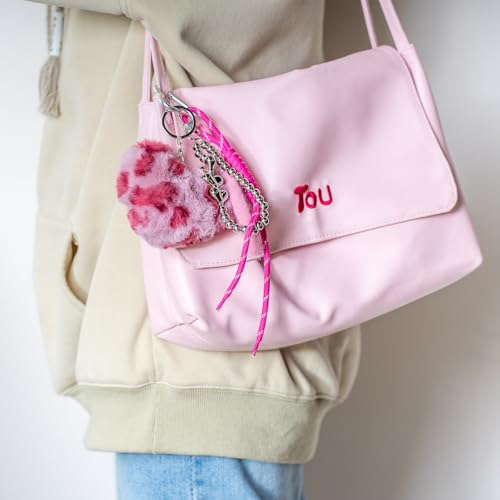 Y2K Heart Charm Leopard Keychains for Women and Girls - Fuzzy Animal Keychain Puffball, Purse Charms Kit, Accessories for Backpacks, Purses, and Handbags4