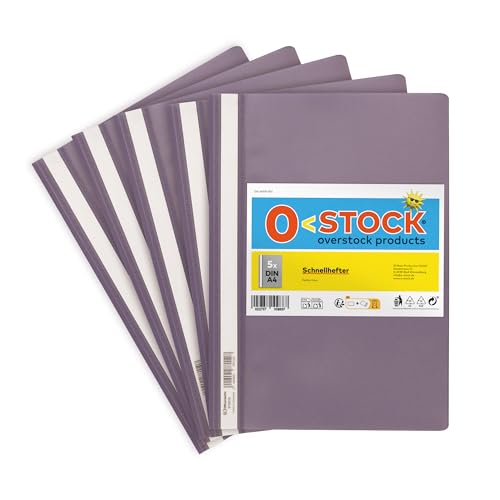 5 x Schnellhefter A4 Farbe Violett stabil transparente Vorderseite Metall-Abheftmechanik made in Germany